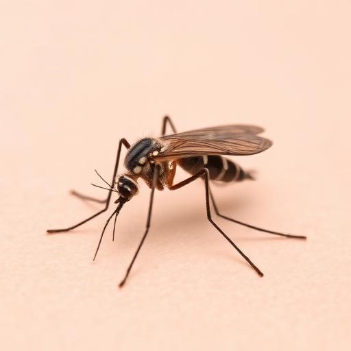 Mosquito resting on skin with visible long legs and proboscis