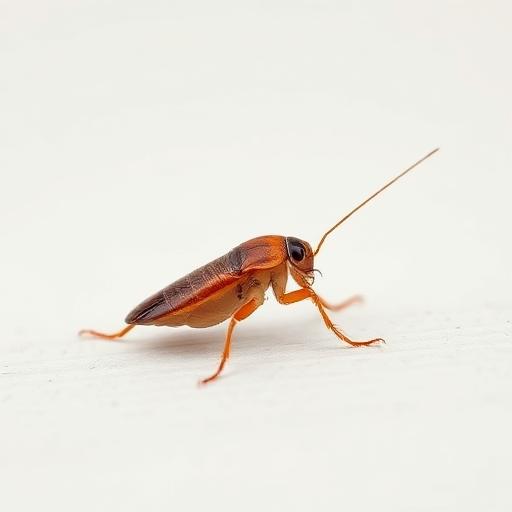 American cockroach on a dark surface showing its antennae and shell