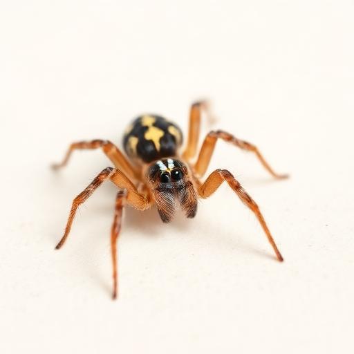 Brown spider on a web in the corner of a room